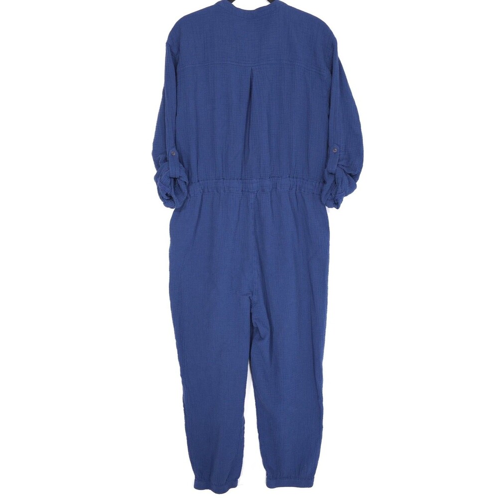 MADEWEL Blue 100% Cotton Jumpsuit Utility Button Front Pockets Women's 14 - Picture 7 of 15